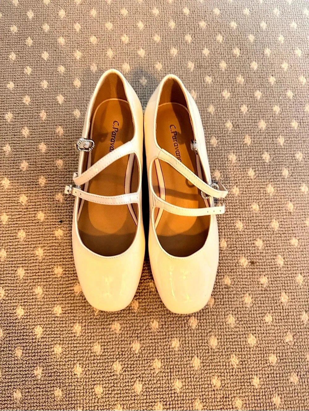 C.Paravano Double-Strap Mary Jane (Clara) Pumps Cream Size EU 37